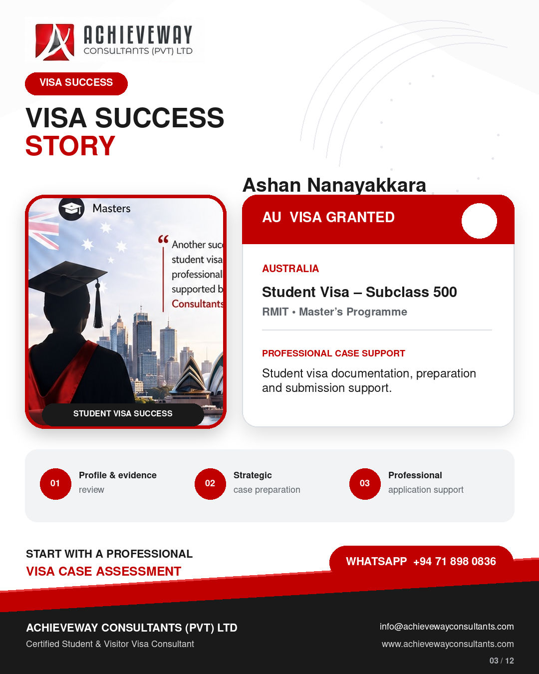 Visa success story for Ashan Nanayakkara, granted an Australian Student Visa Subclass 500 for a master's programme at RMIT